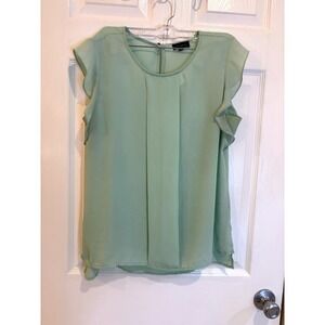 The Limited Womens Top Blouse Medium‎ M Green Ruffle Sleeve Pleated Career